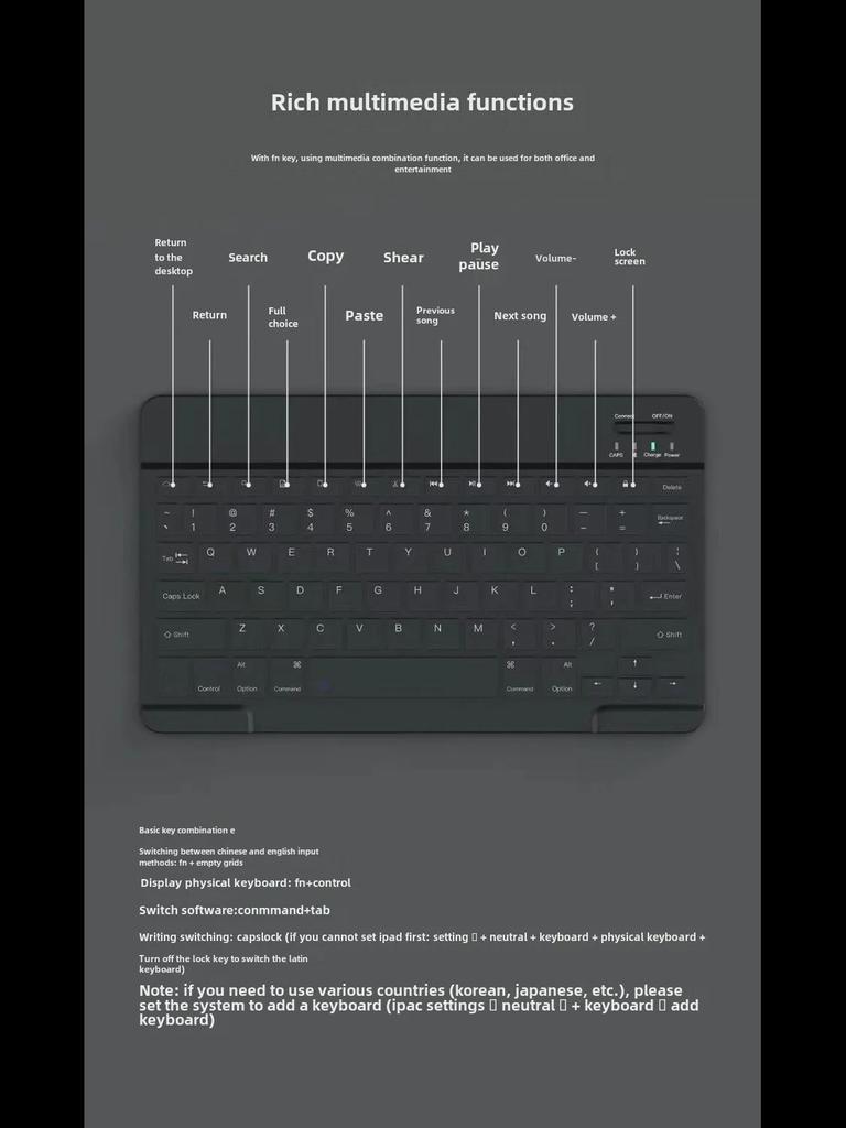Bluetooth Keyboard Protective Case for 2024 Xiaomi Redmi Pad SE 8.7-Inch