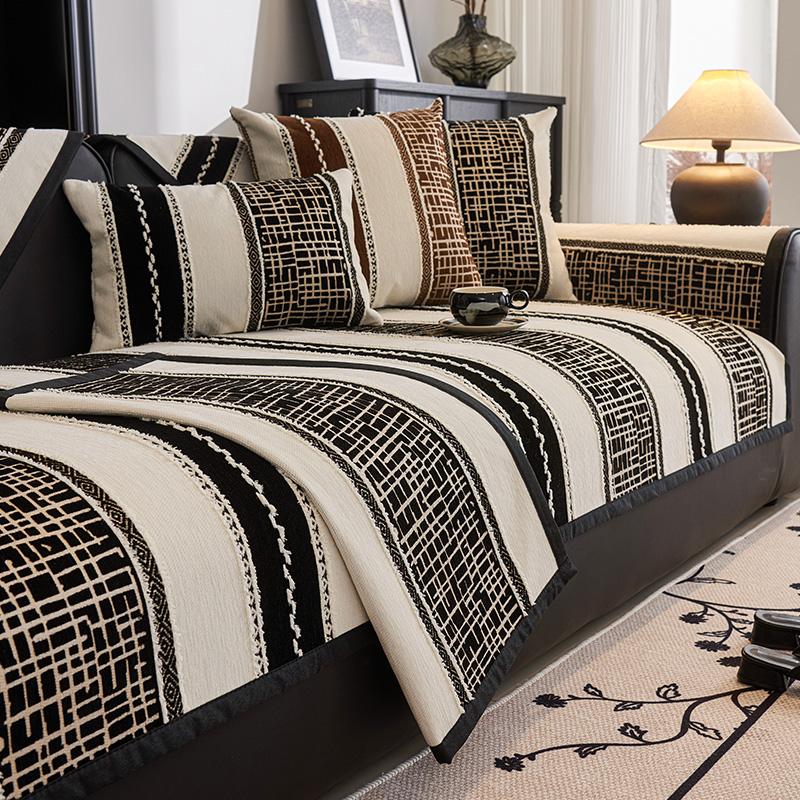 Nordic Chenille Sofa Covers for Living Room Anti-Slip Dustproof Broad Stripe Sofa Covers Universal Sofas Funda Sofa