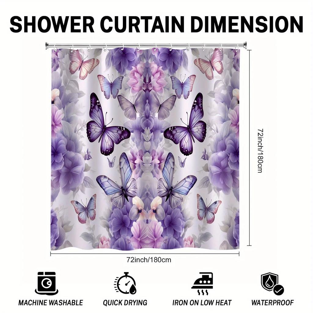~O~Butterfly Pattern Purple Shower Curtain Set - Elegant Women's Bathroom Decor, Ideal Gift for Friends