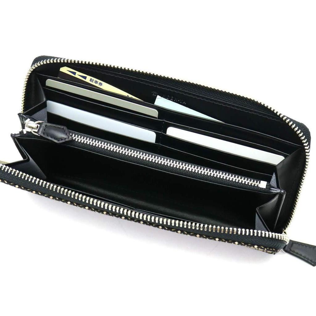 Round Zipper Long Black Deerskin x Black Woven [Indenya] Wallet, Billfold, Lacquer, Pattern, 2111-01-158