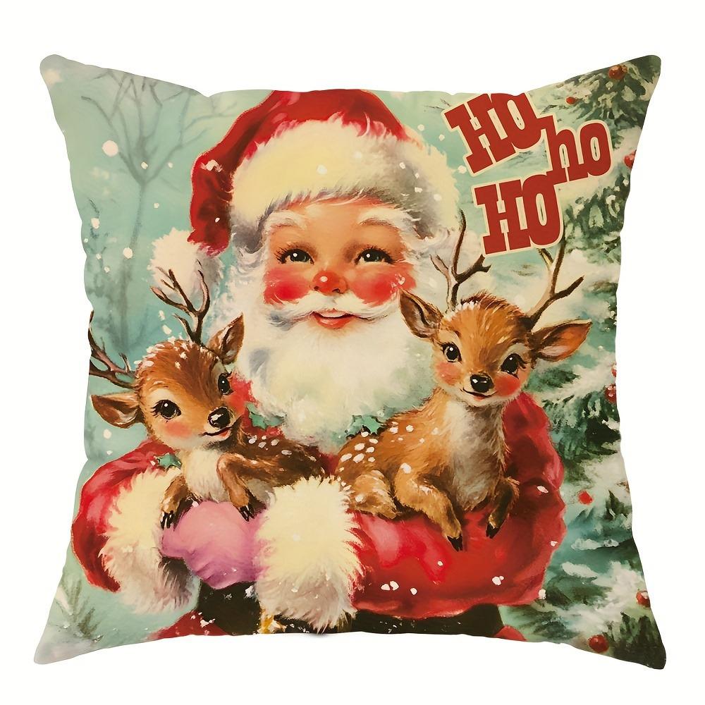 Merry Christmas Decoration Pillowcase New Year Gift Santa Claus Fawn Pattern Home Room Decoration Sofa Cushion Cover