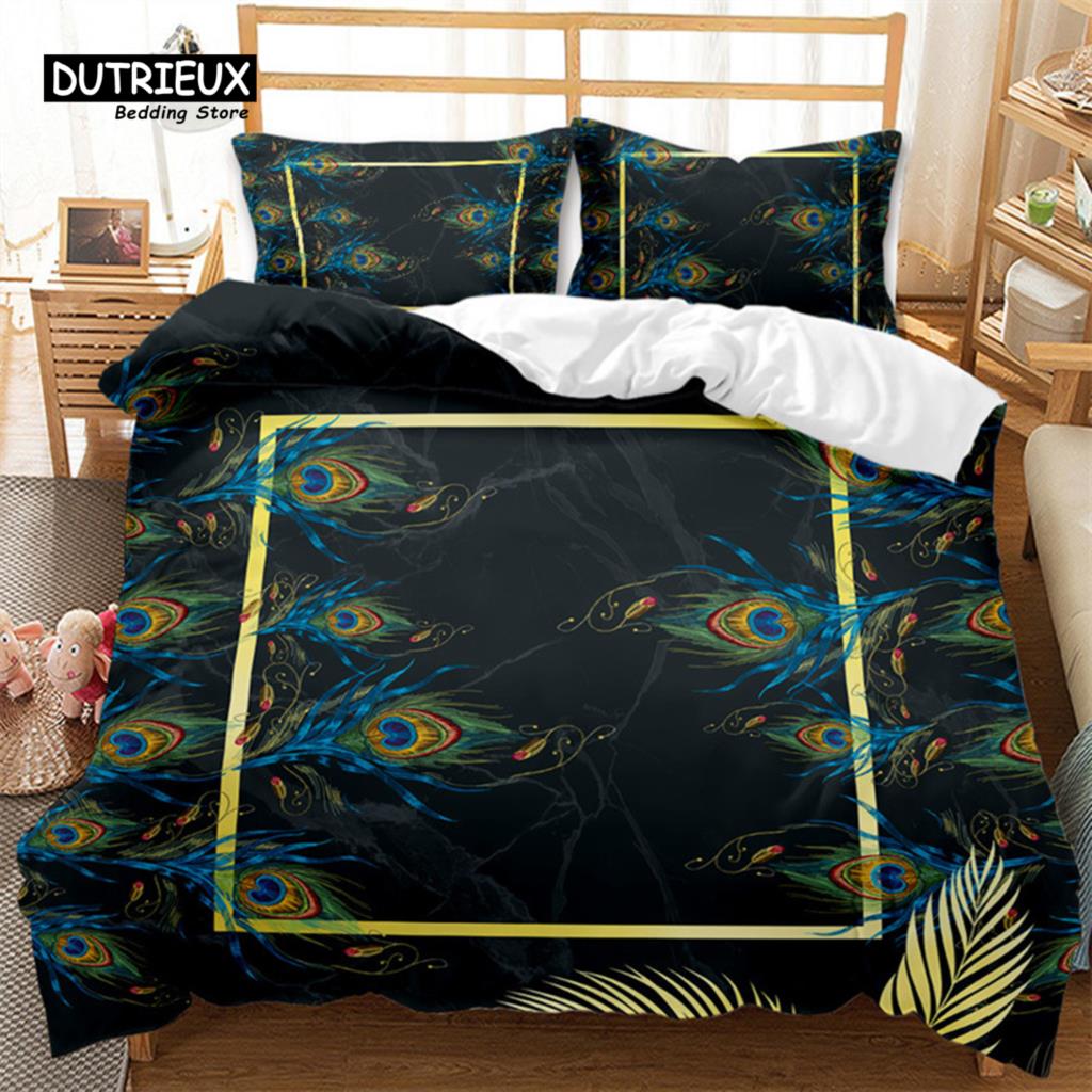 Feather Bedding Set Bohemia Style Abstract Geometric Print Duvet Cover Set Microfiber Comforter Cover King Queen For Kids Adults