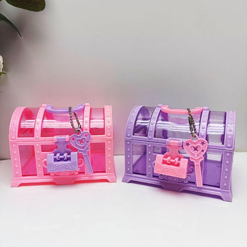 With Lock Cute Makeup Box Pink/Purple Treasure Chest Mini Box Kids Jewelry Box Kids Toy