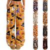 Damen Casual Locker Geschnittene Weite Hosen mit Halloween Print, Elastischer Bund mit Kordelzug für die Feierparty