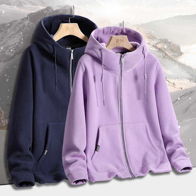 Couple Plus Fleece Sweater Unisex Same Style Autumn and Winter Casual Loose Outdoor Cardigan Lamb Fleece Jacket