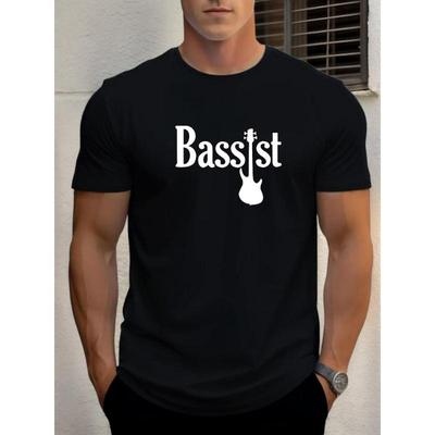 Bassist Gitaar Grafisch T-shirt, Zacht Ademend & Kleurvast, Klassieke Pasvorm voor Dagelijkse Casual Kleding