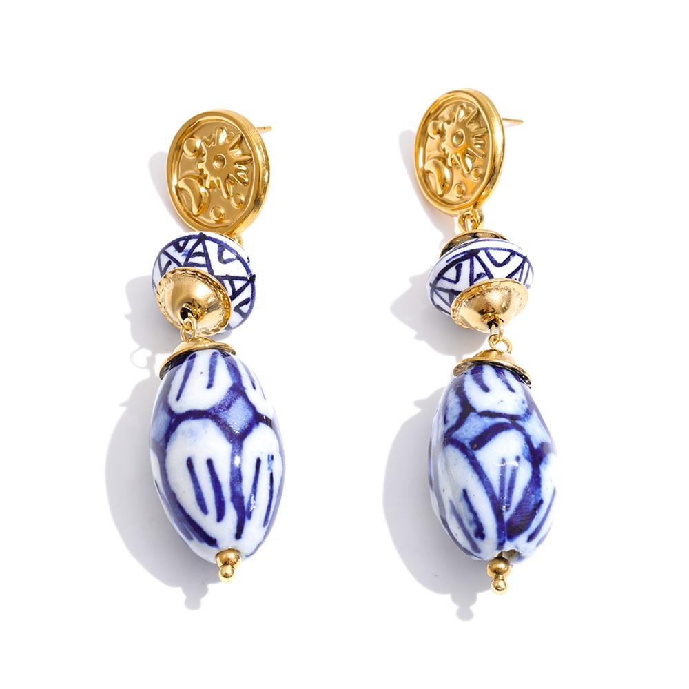 

Yhpup 2026 Stainless Steel Blue Ceramic Drop Earrings 2026 Popular Style France Summer Handmade Vintage Beads Jewelry Waterproof
