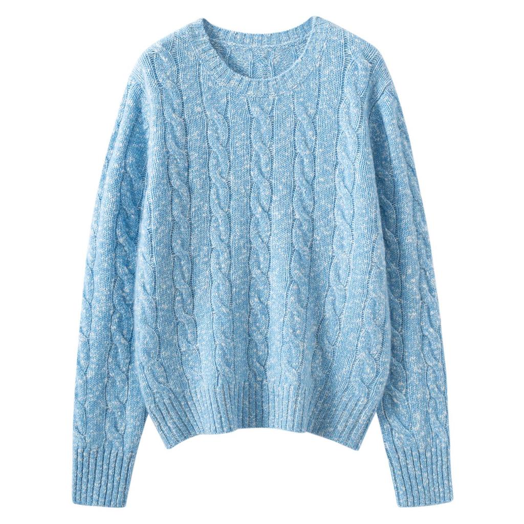 Women's Long Sleeve Cashmere Knit Sweater - Round Neck, Loose Fit, Warm & Slimming Pullover