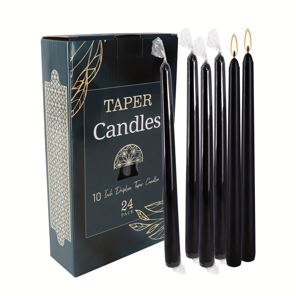 24/14 Pieces/set of Tasteless 10 Inch Black Conical Candle - Suitable for Dinner, Parties, Weddings, and Home Decor -2.2 Cm Base
