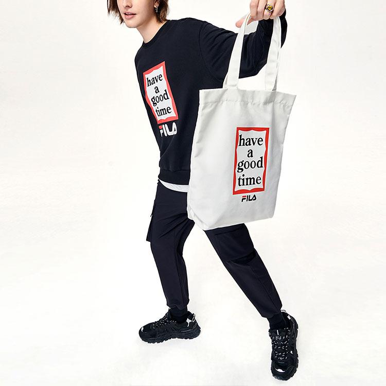 Fila X Have A Good Time Collaborative Letter Print Round Neck Pullover Sweatshirt Men Sweatshirt Black F11U149204F-BK