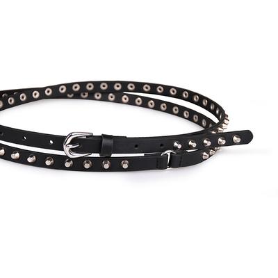 New Women's Double Circle Versatile Casual Bucket Nails Thin Belt Rivets Super Long Punk Denim Classic Women's Belt