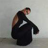 2023 Autumn/Winter Women's Fashion: Sexy Backless Slim-Fit Round Neck Long Sleeve Dress