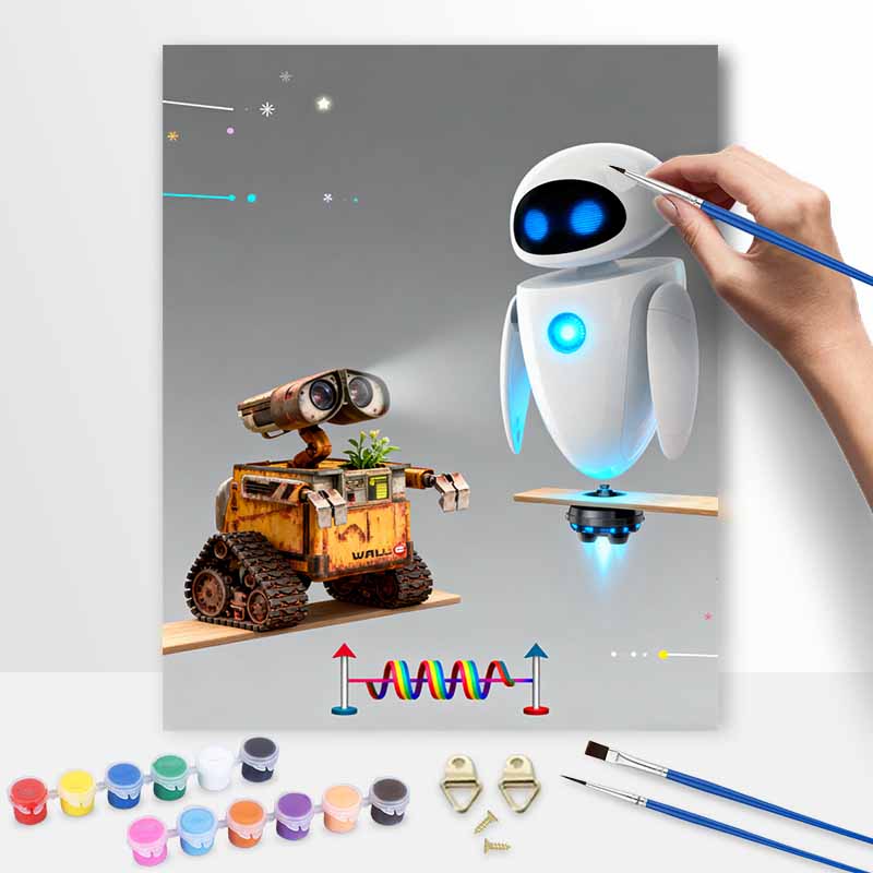 Disney Wall E and Eve Oil Paint Digital Painting Art Kit FillIn Painting Home Decor