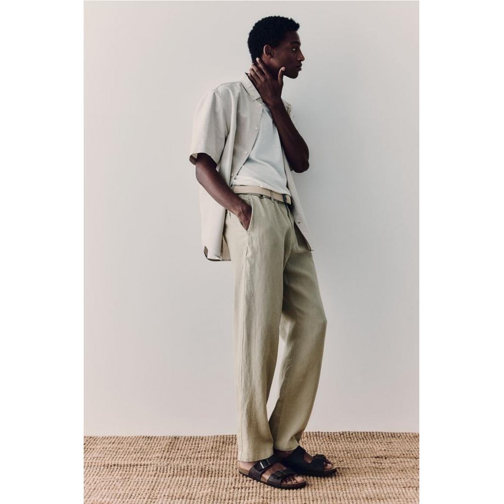 

Льняные брюки HM Regular Fit Бежевые