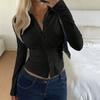 V-Ausschnitt Offene Vorderseite Cropped Eng Langarmshirt Für Damen