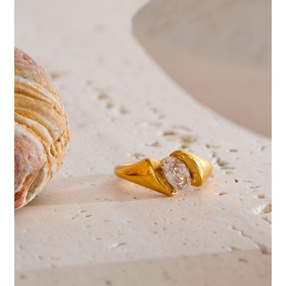 Yhpup Size 678 Stainless Steel Shiny Cubic Zirconia Casting Ring 18K Gold Color PVD Plated Charming Finger Jewelry
