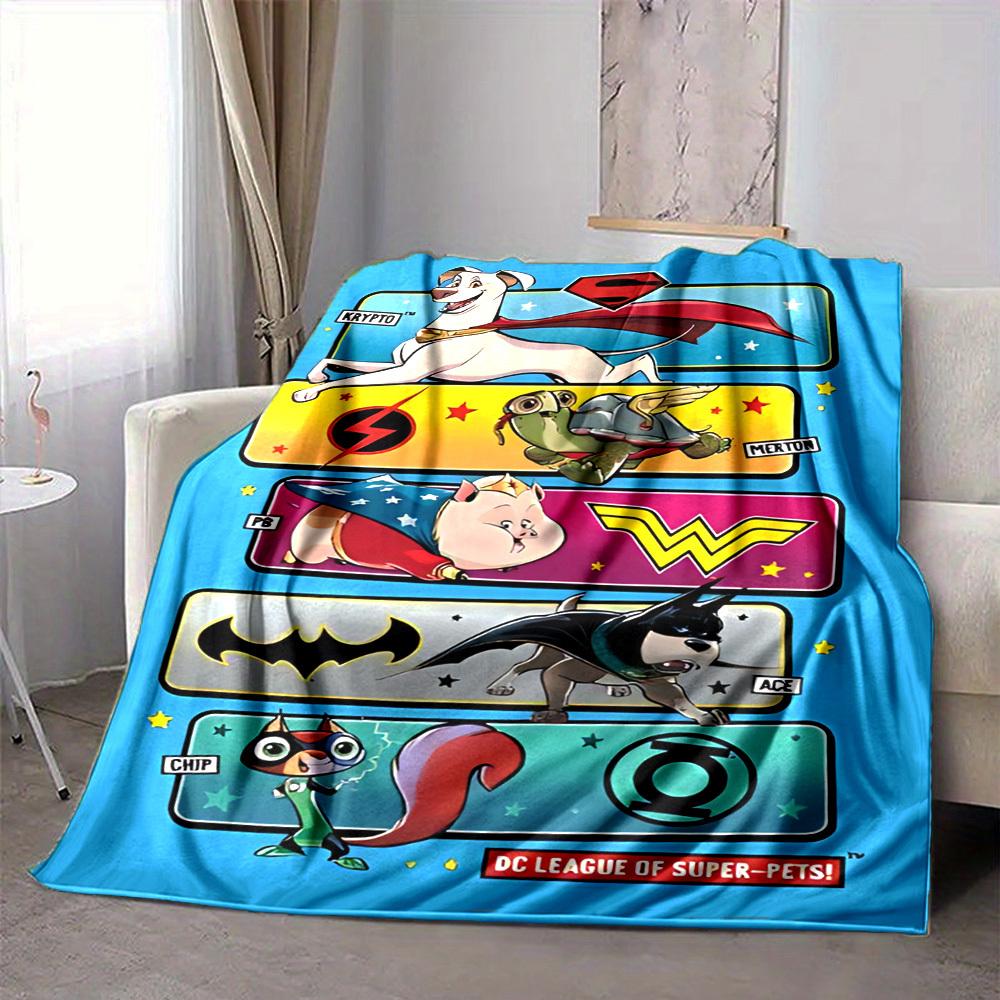 1pc DC League of Super Pets Flannel Throw Blanket Lightweight Soft Warm All Season Blanket for Sofa, Bed, Travel,L1028024 80x120cm