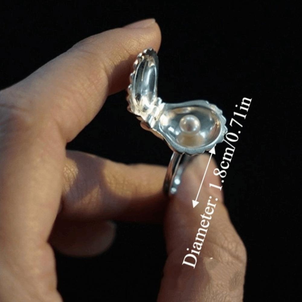 Exquisite Shell Finger Ring Surprise Open-and-close Ring Trendy Artificial Pearl Ring  Hipster