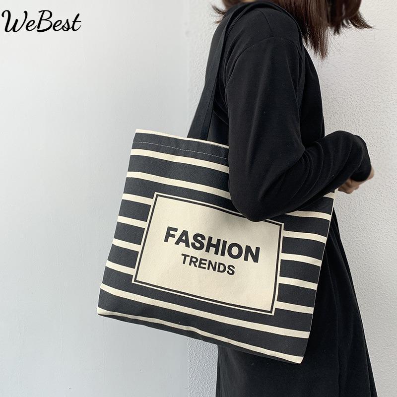 

Striped Large Capacity Zipper Canvas Bag
