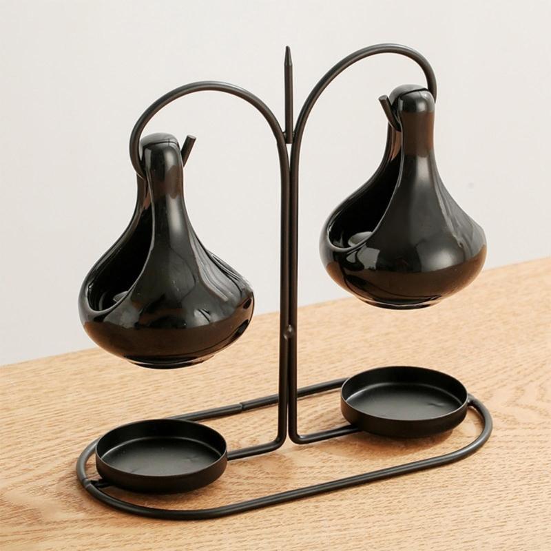 Double Ceramics Pot Hanging Essential Oil Burners Metal Tealight Holder Rack for Bedroom and Living Room Table Decors