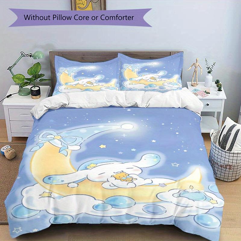 3pcs Moon Cinnamoroll Bedding Set - 1 Soft Quilt Cover + 2 Pillowcases, Machine Washable - Suitable for All Seasons, Perfect Gift for Family