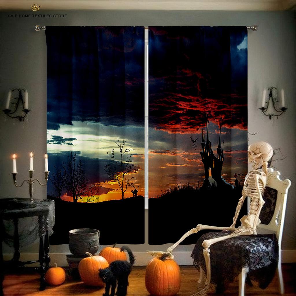 Halloween Horror Curtains, Pumpkin Castle, Holiday Party Decoration, Children's Room, Living Room, Restaurant