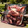 1pc Floral Pig Decorative Throw Blanket Polyester Fiber, Lightweight Flannel, Soft & Warm, All Season Use for Outdoor, Camping Digital Print