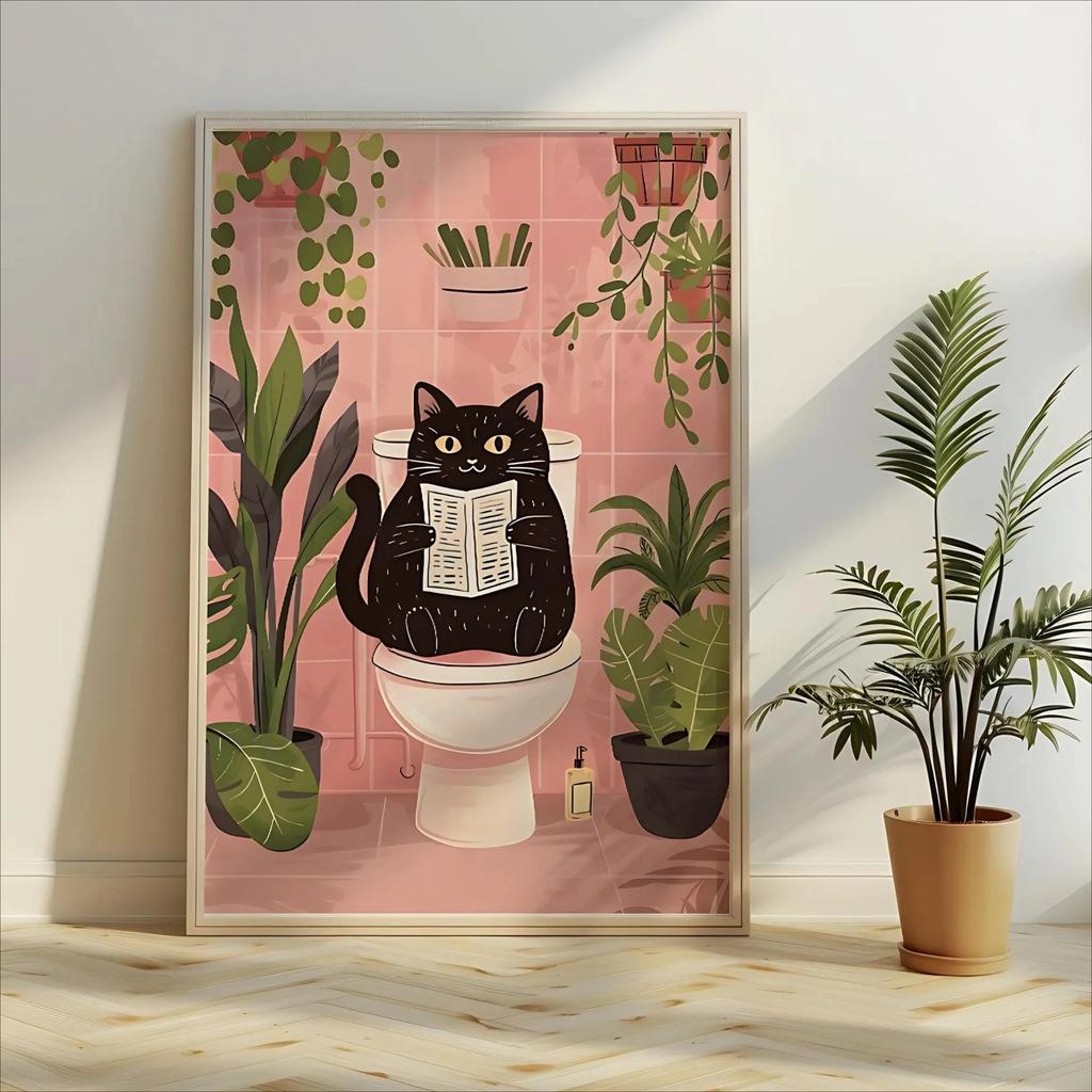Wash Your Paws Black Cat Canvas Print Bathroom Cat You Pooping Wall Art Poster for Modern Living Room Toilet Kitchen Home Decor