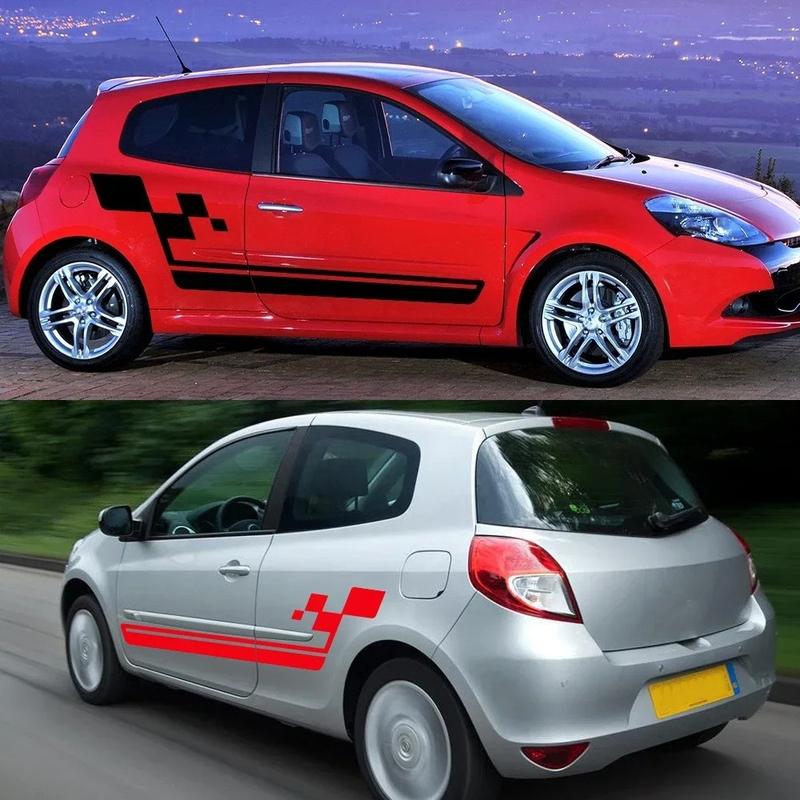 2PCS Car Side Door Skirt Stickers For Renault Clio RS R.S. 18 4 5 2012-2024 Racing Style Vinyl Decals Car Decoration Accessories