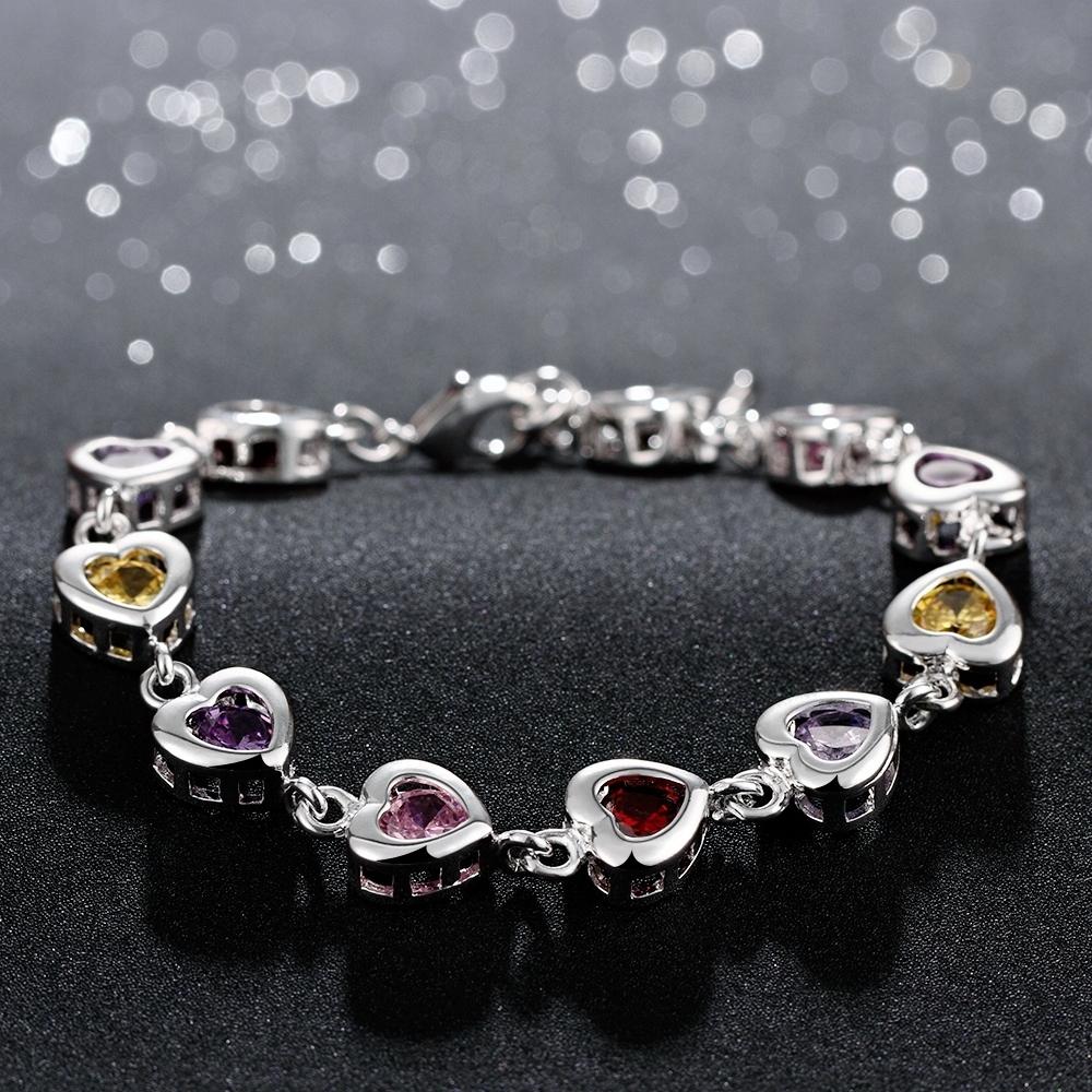 Sweet Fashion Bracelet Jewelry New Women 925 Sterling Silver Heart Colorful Zirconia Bracelet Engagement Party Christmas Gift