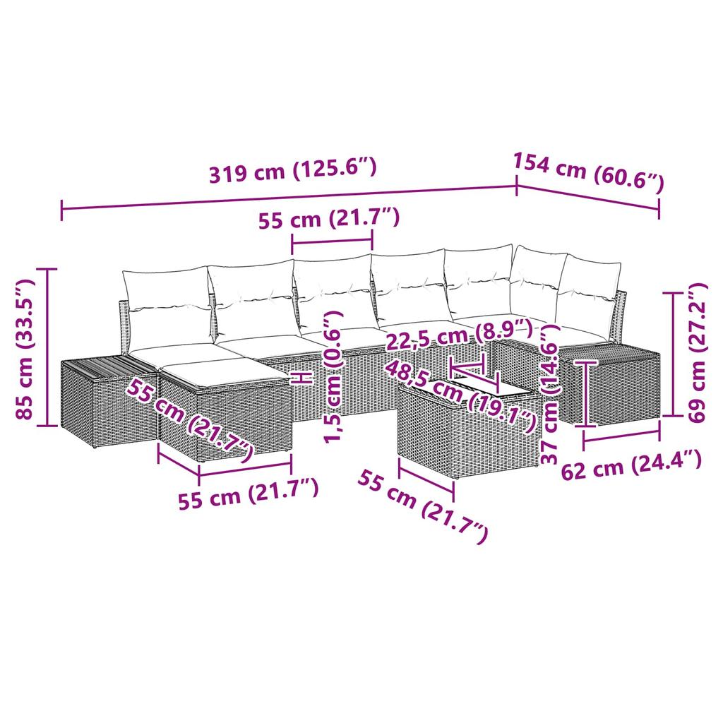Garden Sofa Set with Cushions 8 pcs Black Poly Rattan