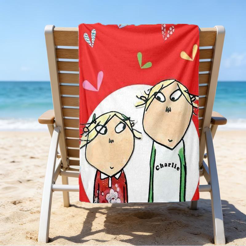 Serviette de plage ultra-douce sur le thème de Charlie et Lola, Idéale pour la piscine - le camping, la plongée - Essentiel de voyage parfait, Serviette de plage vibrante.