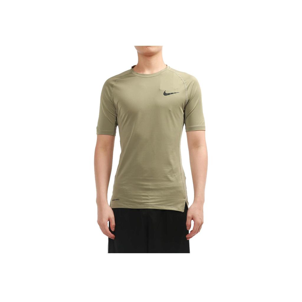 Nike Jednobarevné prodyšné tričko s krátkým rukávem a raglánovými rukávy s kulatým výstřihem Pánské topy Světle armádně zelená Černá BV5632-320