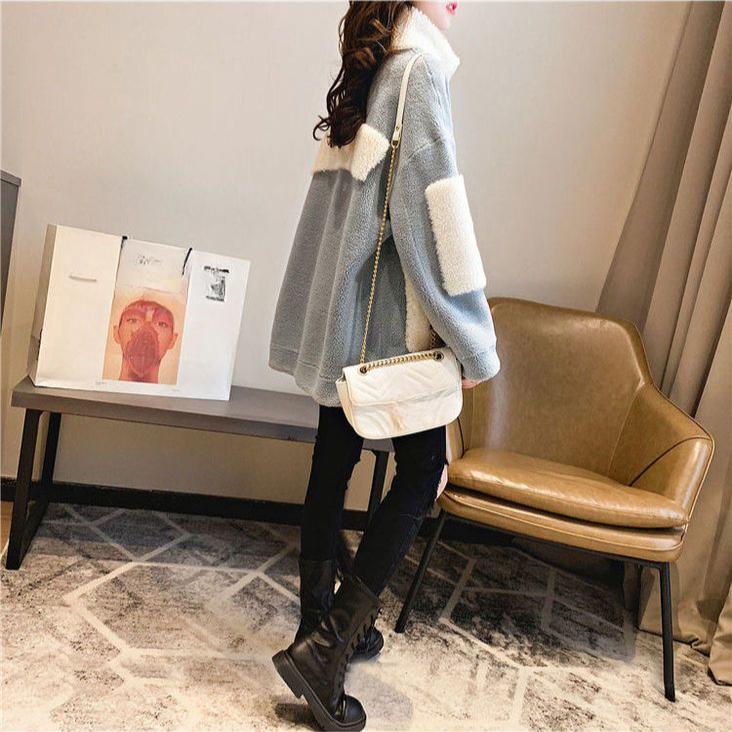 Autumn and Winter Faux Lambskin Coat Women's Korean Sweatshirt Thickened with Fleece Versatile Mid-length Large-sized Winter Coat