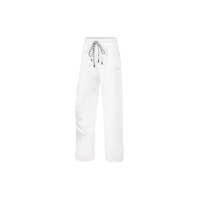 Li Ning Fitness Series Solid Color Antibacterial Straight Leg Water Resistant Knitted Sports Pants Women Bottoms Standard-White AKLU112-5