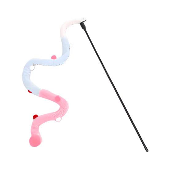 Cat Wand Toy Interactive Cat Teaser with Bell Colorful Pom Poms Plush Tail Cat Teaser Wand for Indoor Cats Kittens