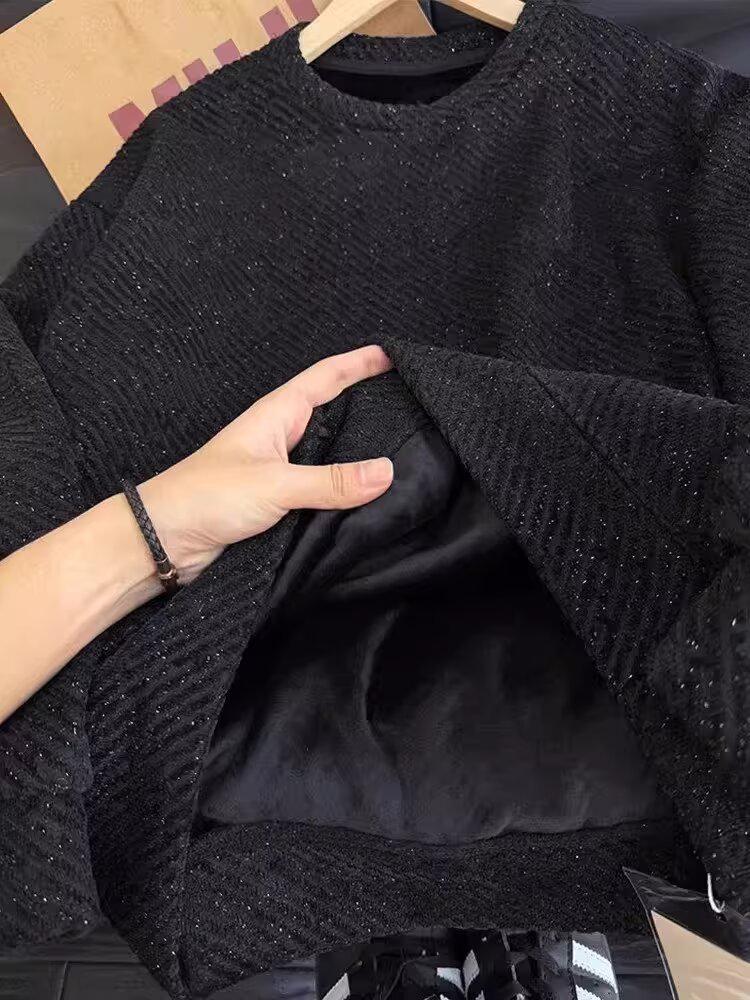 Pull à manches longues polyvalent 2026: Sweat à capuche chaud en velours, col rond et couleur unie tendance, idéal pour l'automne/hiver