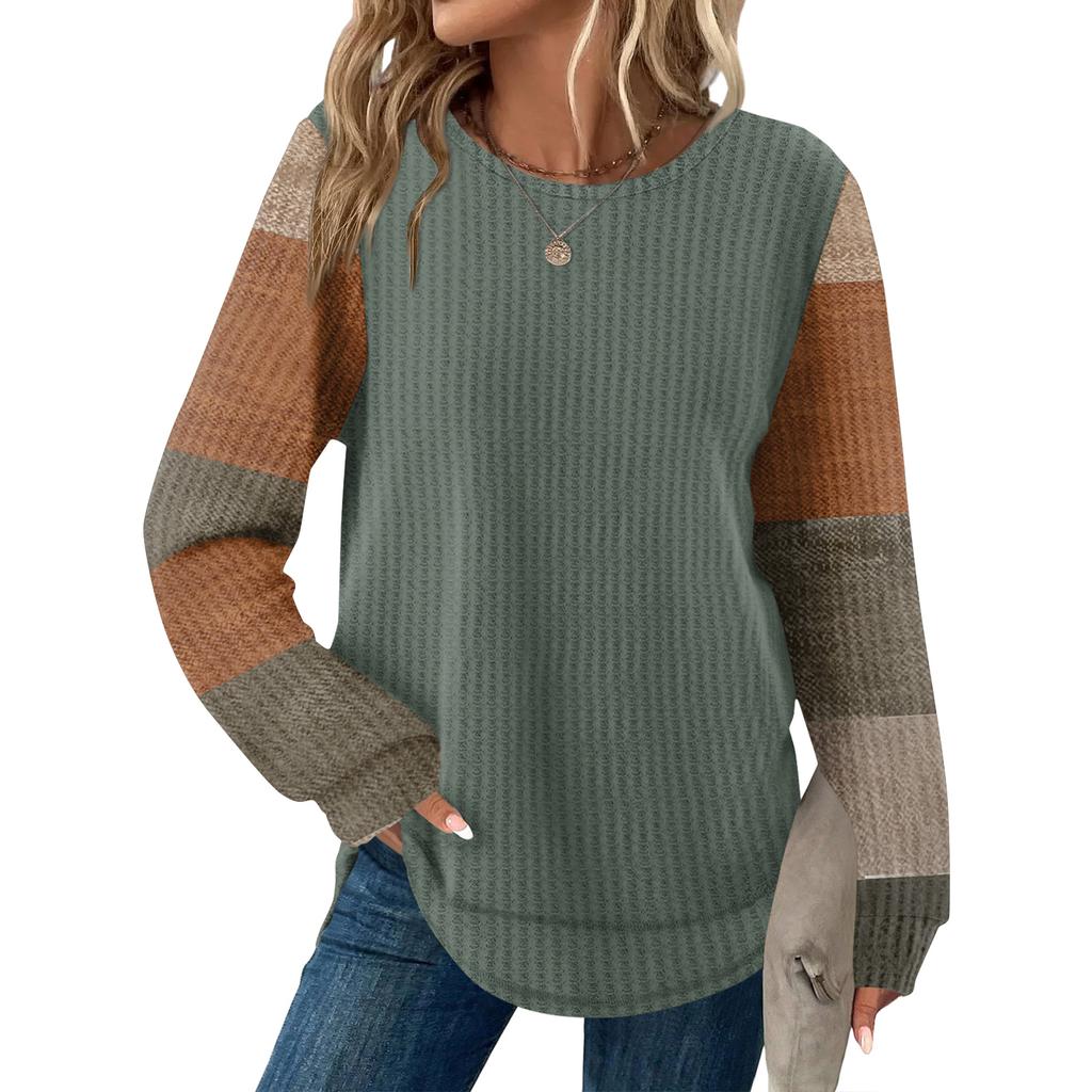 Women's Plaid Print Round Neck Long Sleeve Casual Loose Top