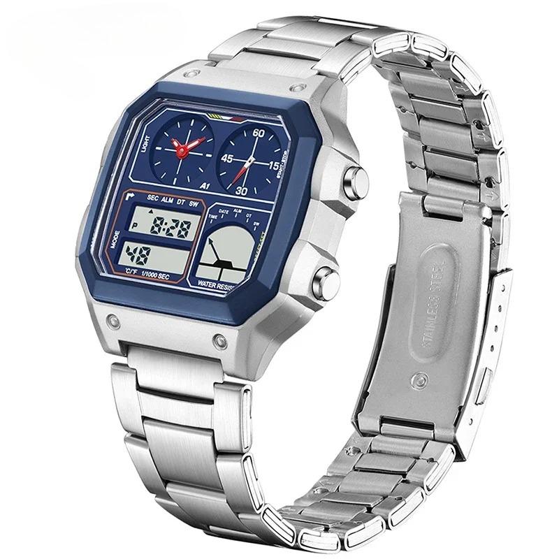 

Men s Electronic Watch Multifunctional Calendar Waterproof Alarm Clock Sports LED Student Watch синий/серебряный