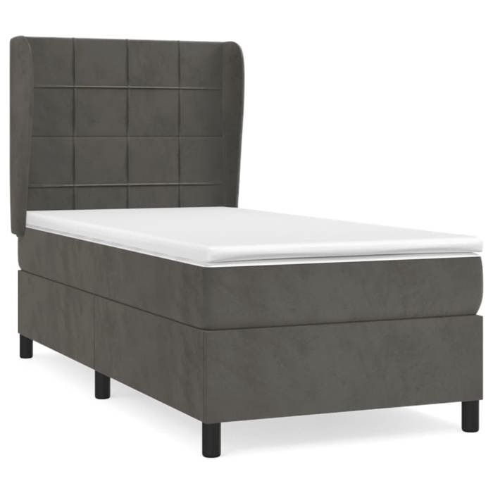 3129190 vidaXL Divan Bed and Mattress Dark Grey 90x200 Cm Velvet