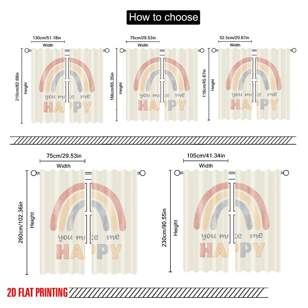 2pcs 2D Flat Printing Window Drapes Boho Rainbow You Make Me Happy 100% Polyester Without Electricity All Season Party & Holiday