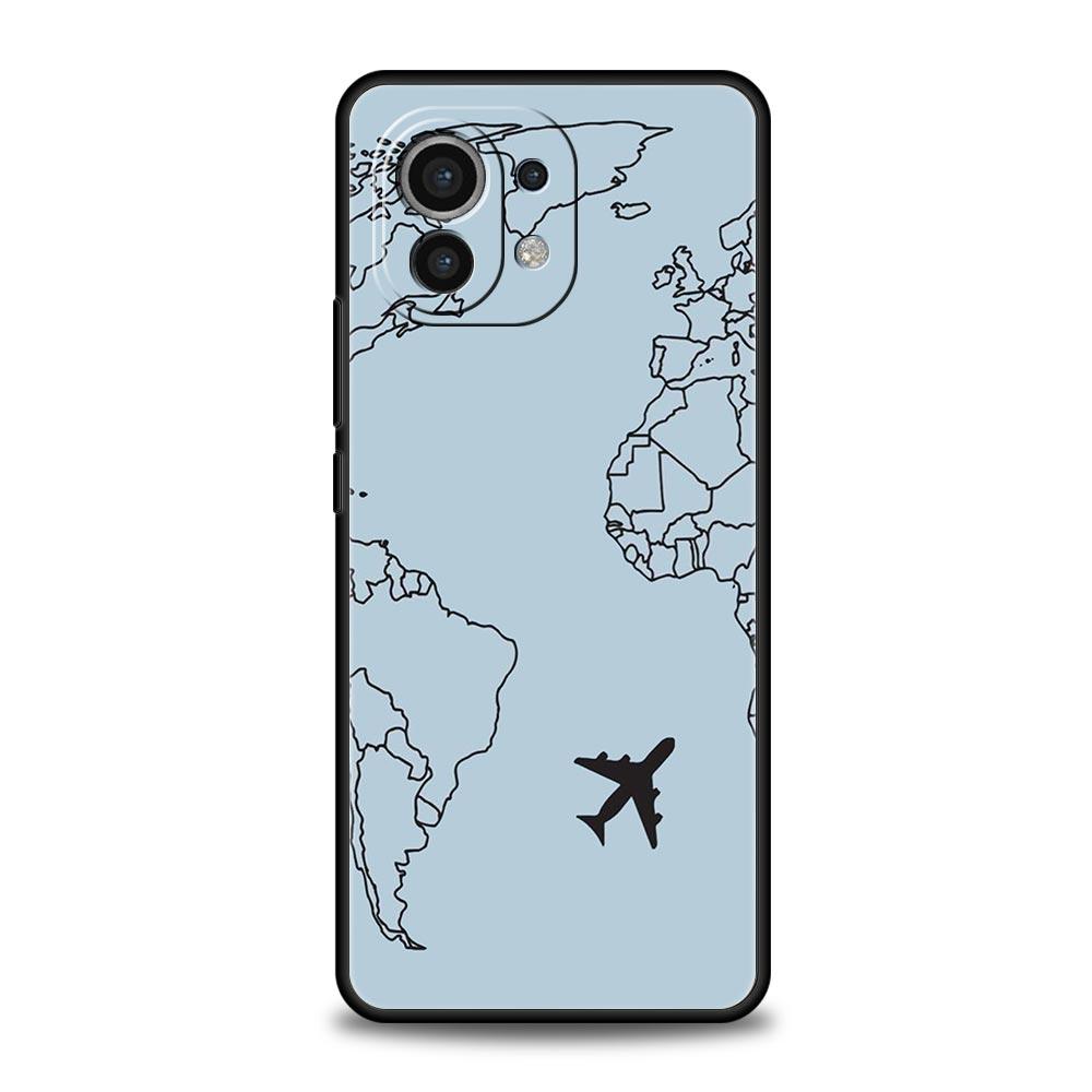 Fashion Planes World Map Travel Phone Case For Xiaomi Mi 15 14 Pro 13 Lite 10T 1 1T 12 13T 14T Poco X6 X5 X4 X3 NFC F3 F4 Cover