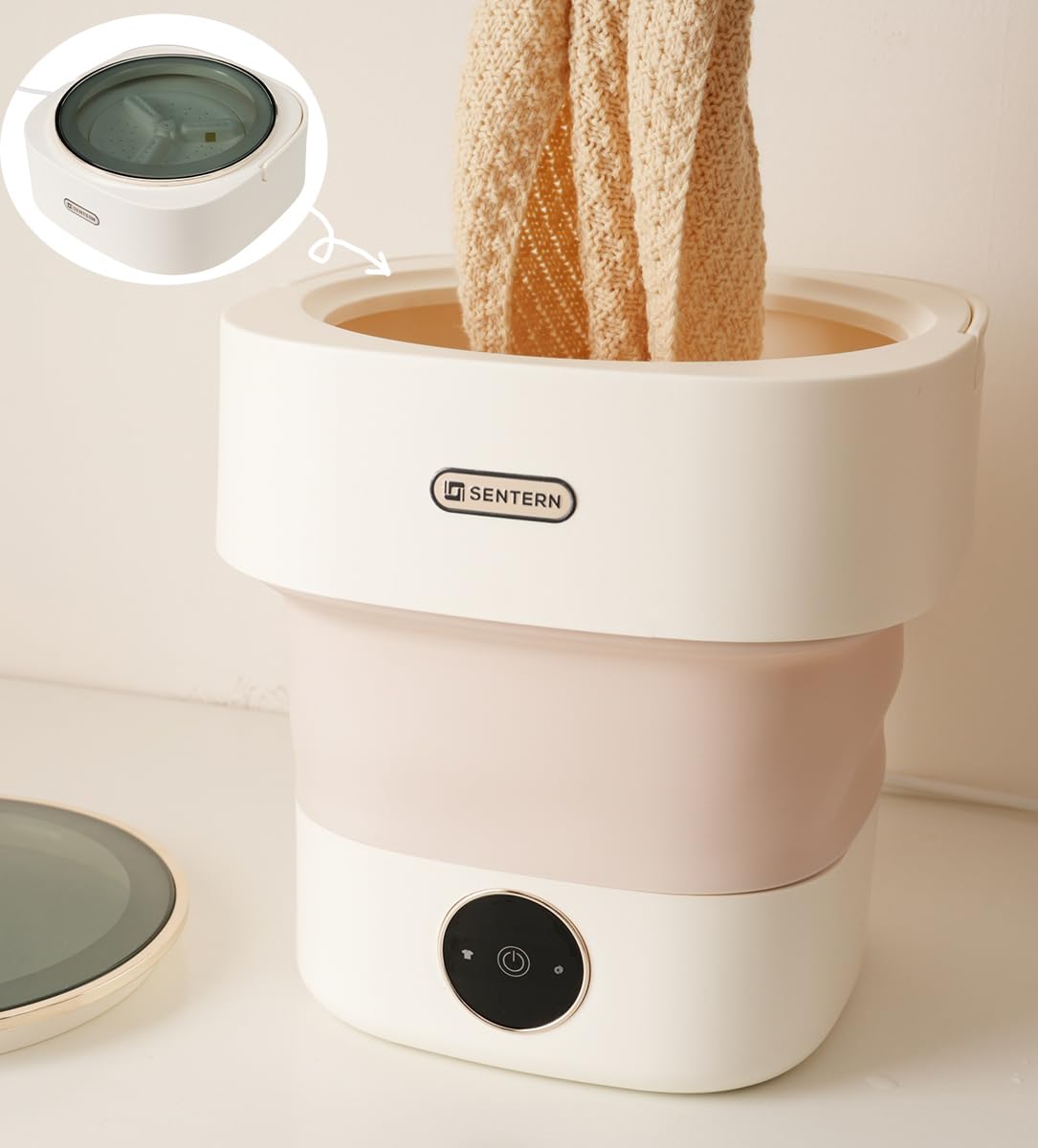

Bennbari Small Washing Washing Folding Washing Bucket Mini Vertical Washing Washing Baby Pet Business Water Living Alone Machine, 8.5L, Underwear, білий