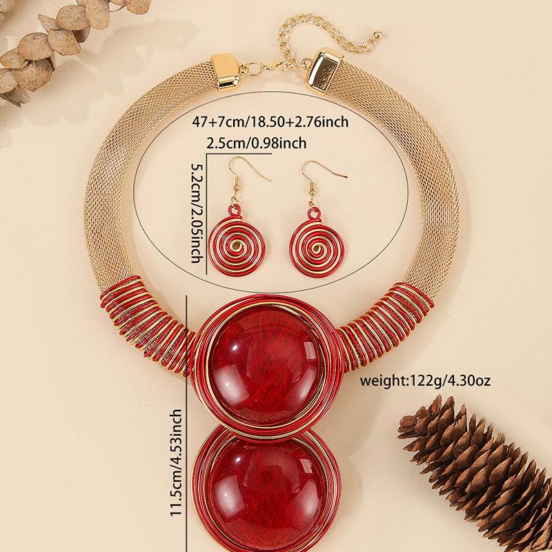 New African Colorful Round Geometry Zircon Set Aluminium Wire Necklace Earrings Set For Women Party Wedding Dress Gifts