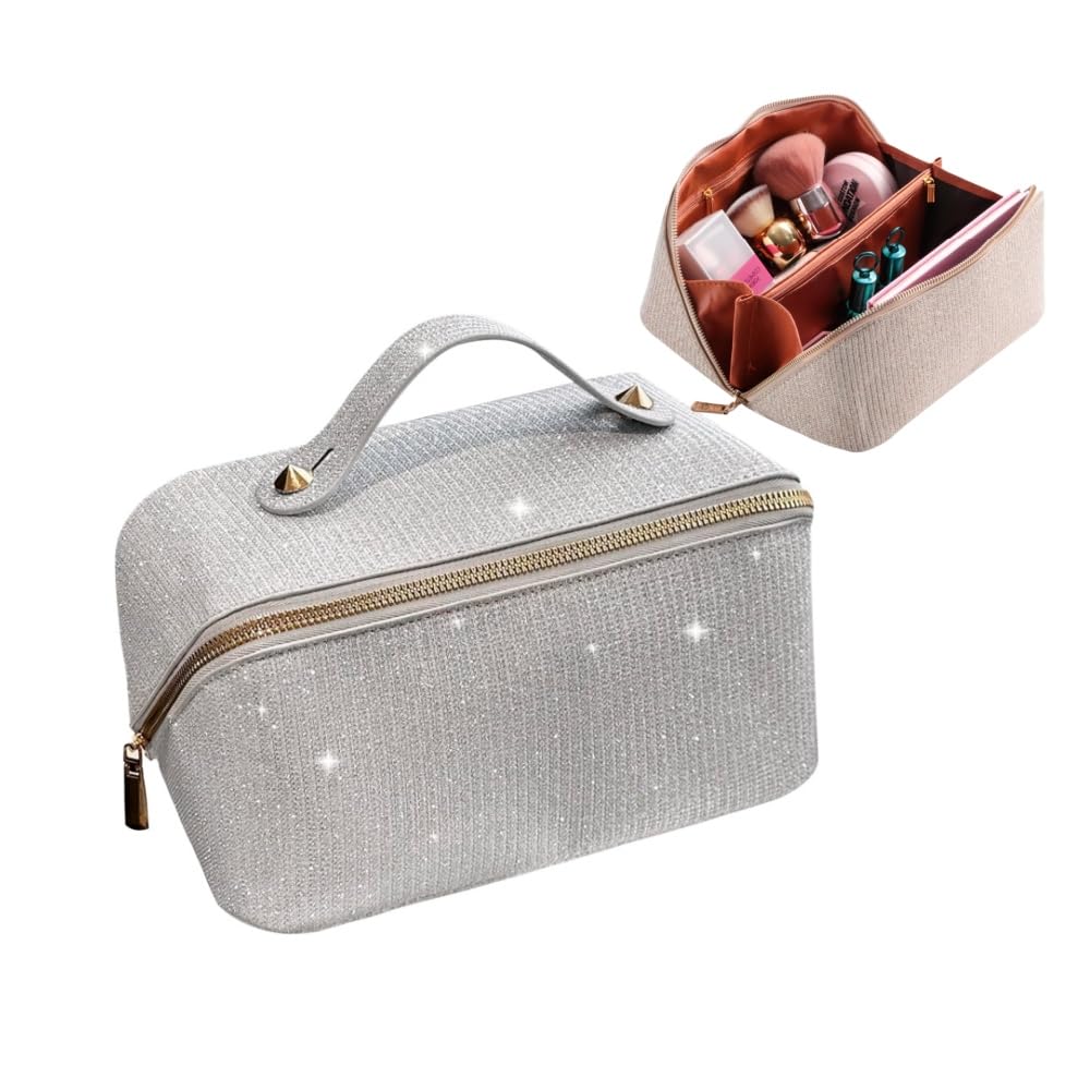 

FLORPERRY Косметический макияж Большая косметичка Маленькая косметичка Косметическое хранилище Туалетный столик Косметический бизнес Серебряная сумка, Мешочек, Вместимость, Мешочек, Органайзер, Сумка,