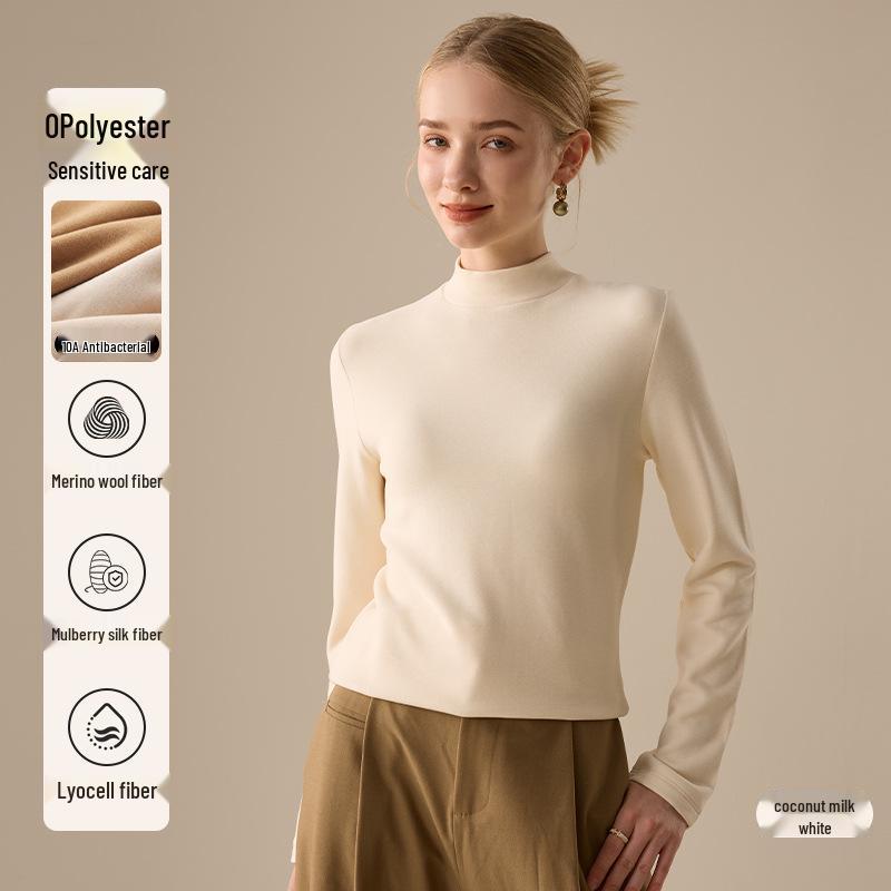 Women's Lyocell Silk Wool Blend Half-Neck Warm Top - Autumn/Winter Style