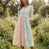 Fashionable Vacation Dresses for Ladies Long Sleeve Floral Dress, Women Cottagecore Waist Cinching Casual Autumn with Sleeves Midi Dress Street Party