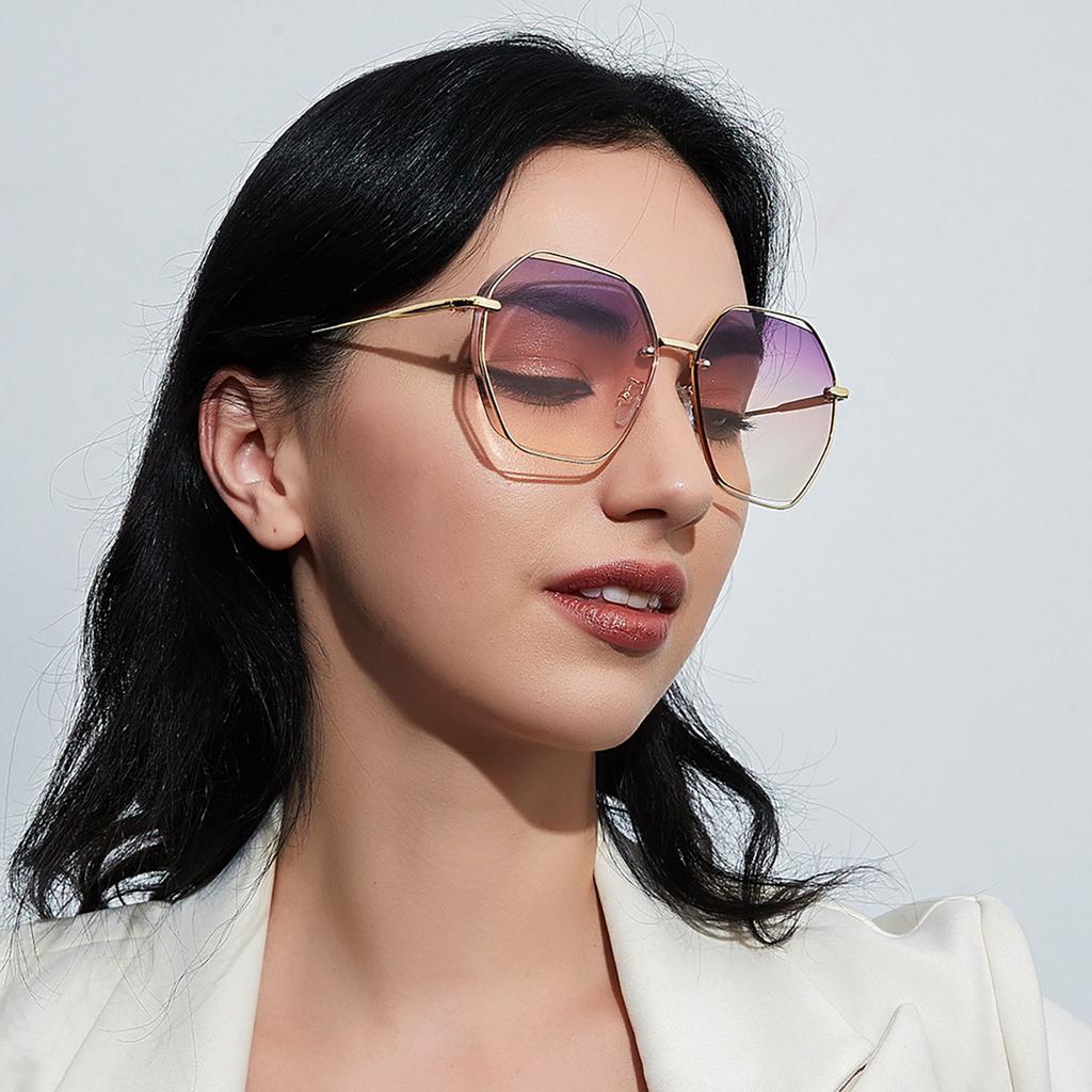 Metal Glasses Men'S Polygonal Large Frame Face Covering Plain Glasses Retro Sunglasses Women'S Sunglasses