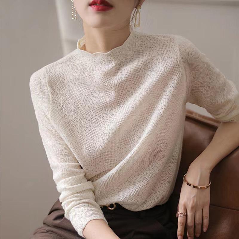 

Женская футболка с полувысоким воротником, однотонный вязаный свитер, свитер с длинным рукавом S