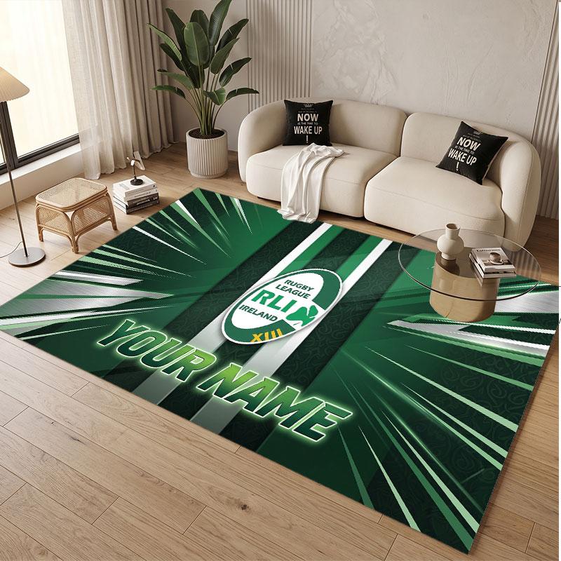 Custom Rug Ireland Rugby Pattern Print Name Text Soft Non‑Slip Floor Carpet for Home Indoor Decoration